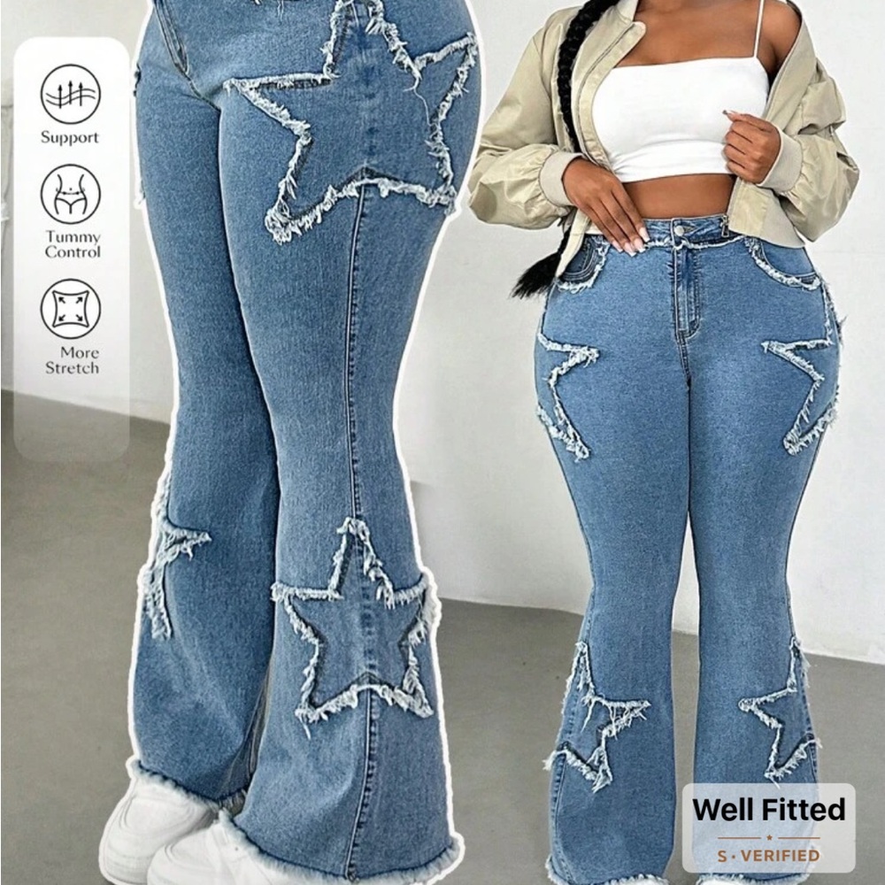 SHEIN Blue Star Flare Jeans